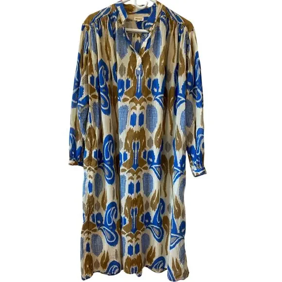 V.DE.VINSTER Kaftan Dress Made in India 100% Cotton Ikat Print Size Medium - Picture 1 of 8